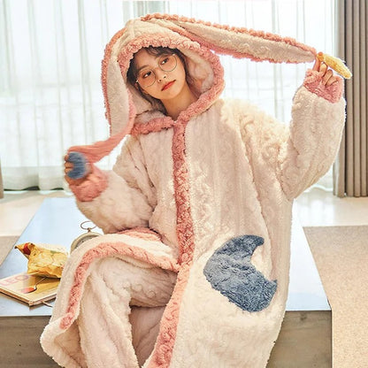 Kawaii Hooded Bunny Ears Moon Star Pajamas Set