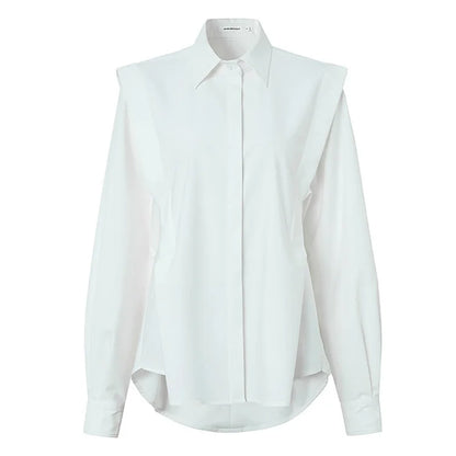 Pure Color Lapel Long Sleeve Collar Shirt Workwear