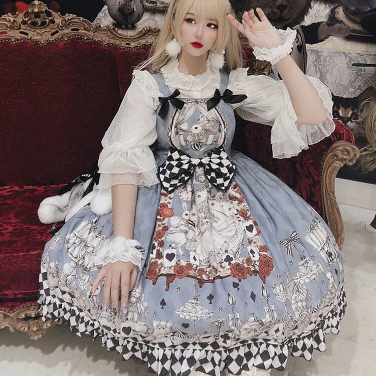 Gothic Lolita Bow Cartoon Print Dress