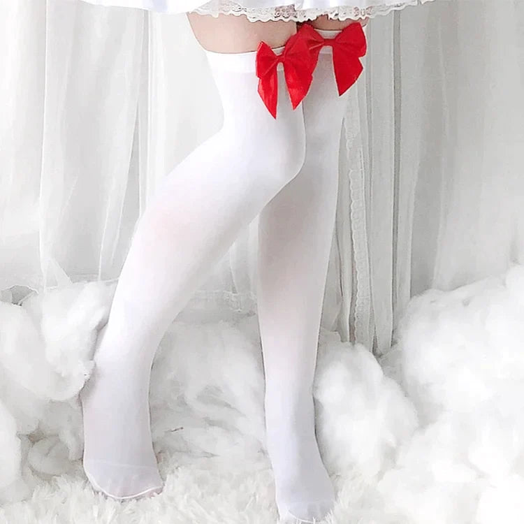 Pure Color Bow Decor Lolita Stockings