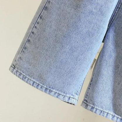 Striped Lapel Crop Top Letter T-Shirt Denim Shorts