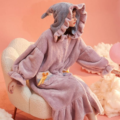 Kawaii Magic Witch Plush Hooded Pajamas Set