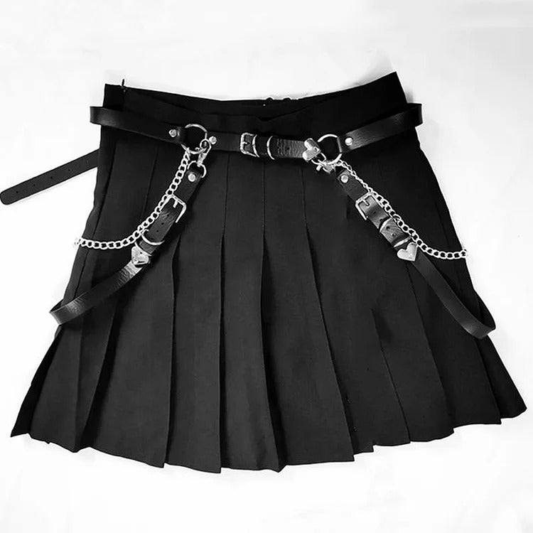 Gothic Zipper Crop Sweatshirt Waistband Pleated Skirt Set