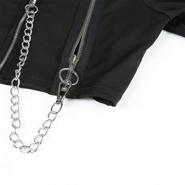 Retro Chain Zipper Square Neck Crop Top Sweatshirt