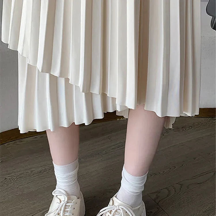 Chic Irregular Pure Color High Waist Pleated Skirt