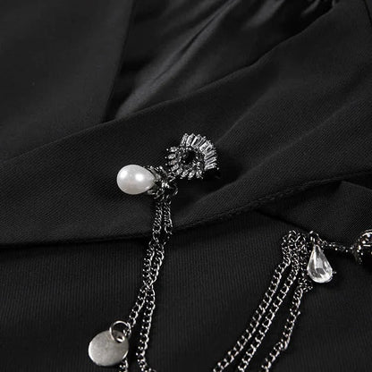Chain Decor Blazer Lace Up Irregular Slip Dress Two Piece Set