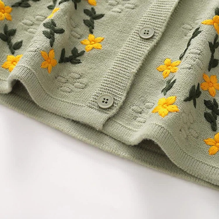 Floral Embroidery Vest Collar Shirt Pants Three Piece Set