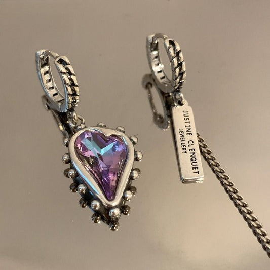 Vintage Purple Crystal Heart Symmetrical Earrings