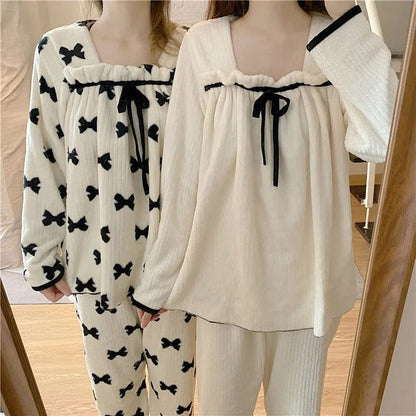 Kawaii Bowknot Print Comfy Home Pajamas Set