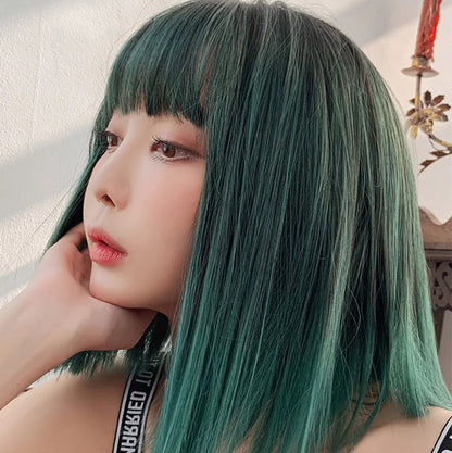 Fashion Straight Green Wig With Air Bangs