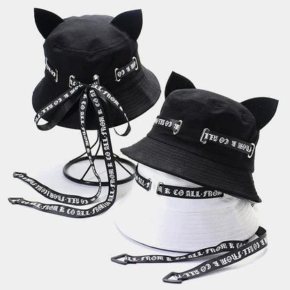 Kawaii Cat Ears Ribbon Fisherman Hat