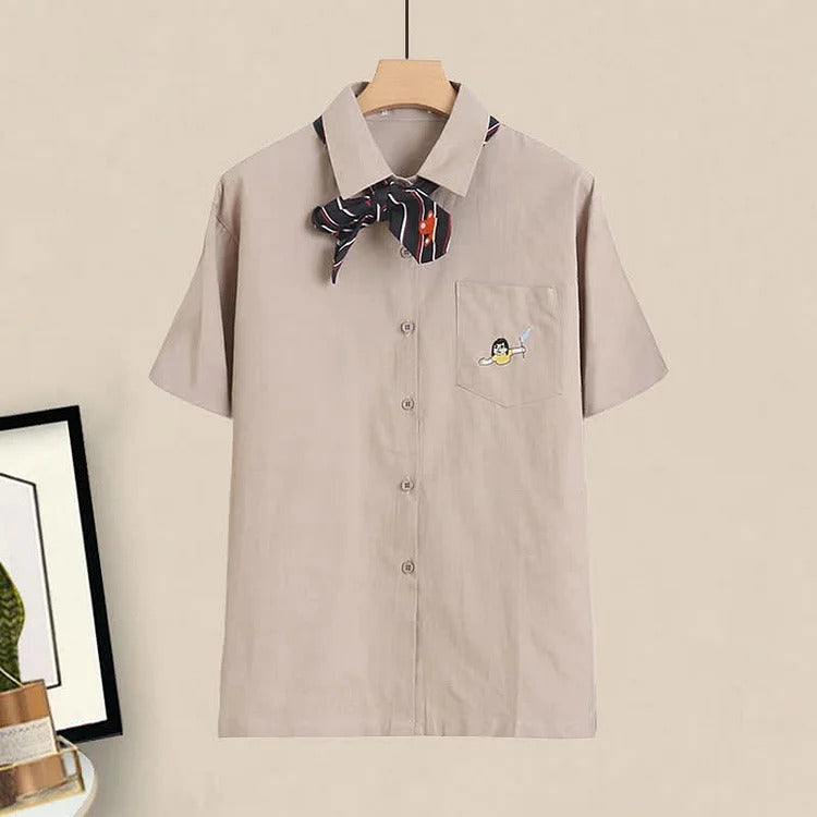 Pocket Lapel Tie Shirt Denim Overall Dress Two Piece Set