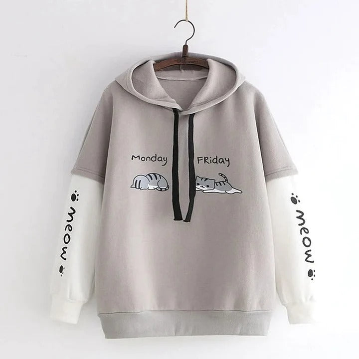 Meow Kitty Cat Mood Letter Print Hoodie