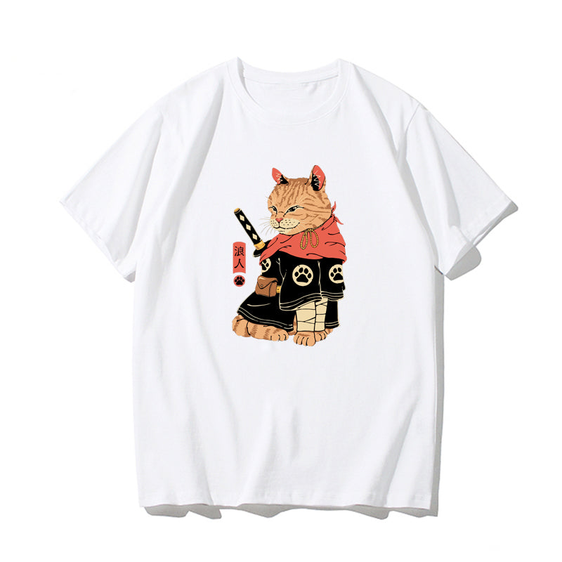 Samurai Warrior Orange Cat T-Shirt