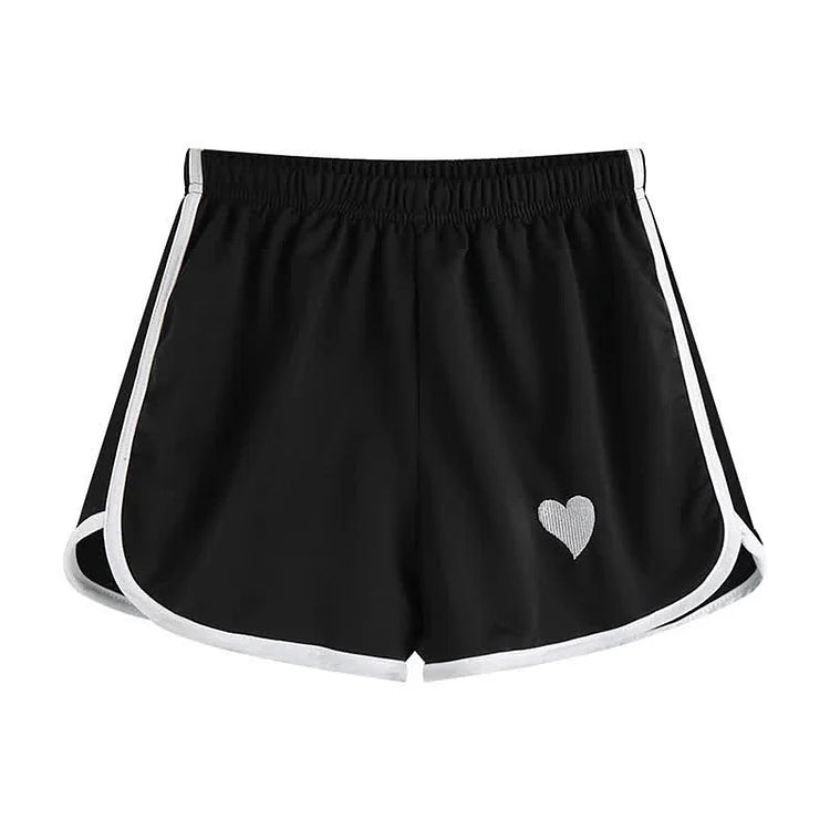 Pure Color Love Heart Embroidery Casual Shorts