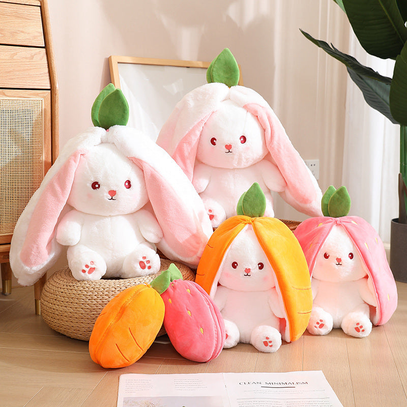 Kawaii Strawberry Carrot Ears Zipper Bunny Plushie