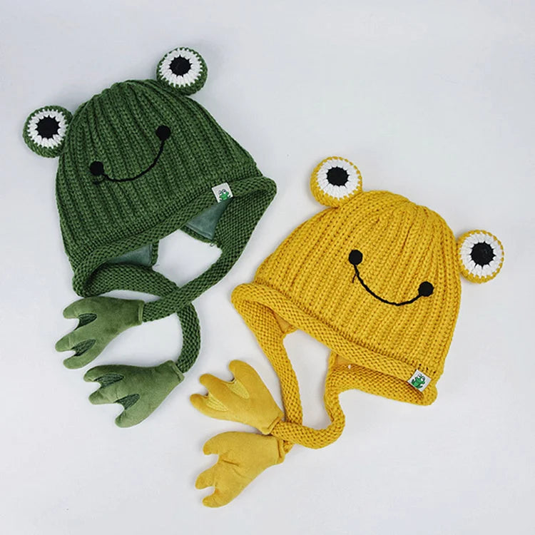 Smiley Frog Eyes Little Legs Plush Knit Hat