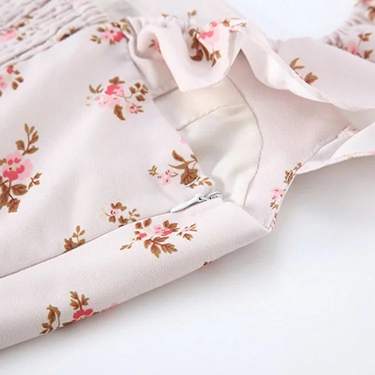 Vintage Lace Up Cardigan Floral Print Split Slip Dress Two Piece Set