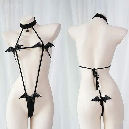 Sexy Devil Wings Bowknot Bikini Bodysuit Lingerie Set