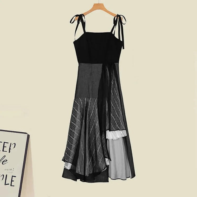 Lattice Wraps Shawls Irregular Stitching Lace Up Slip Dress Two Piece Set