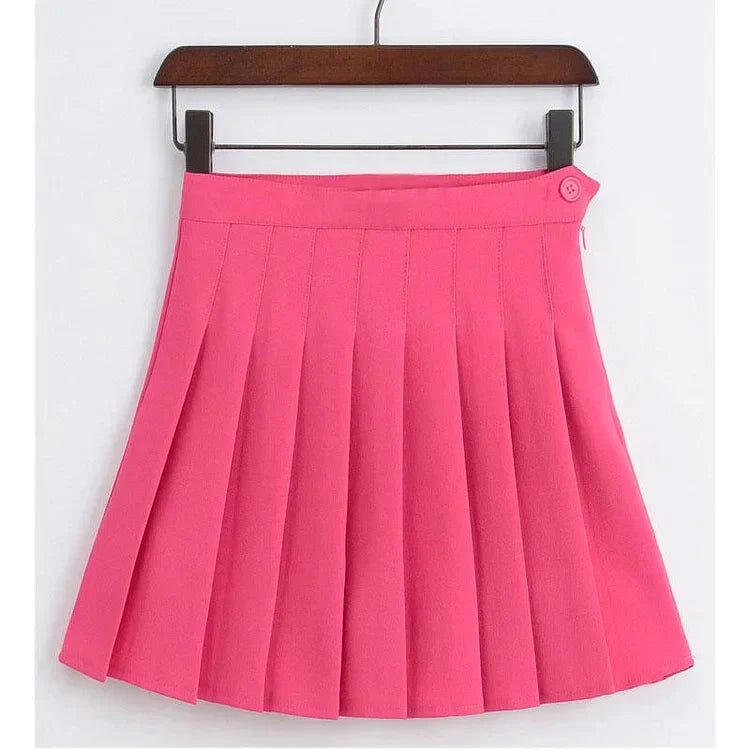 Casual Pleated High Waist Button Mini Skirt