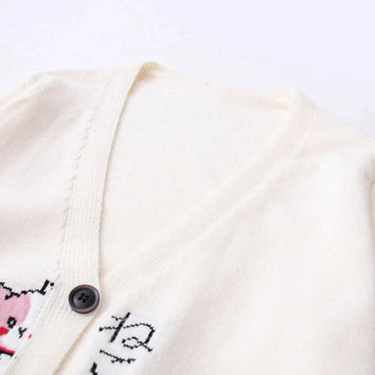Japanese Cartoon Cat Letter Print Cardigan Sweater Shirt Denim Pants Set