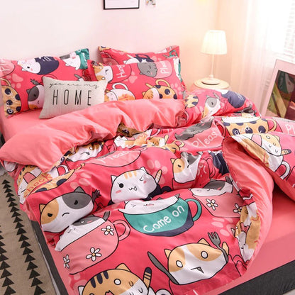 Kawaii Kitty Cat Cups Bedding Sets