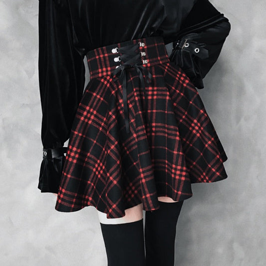 Goth High Waist Plaid Mini Skirt