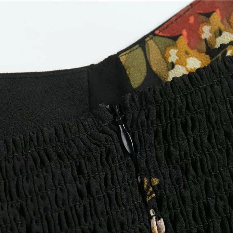 Chic Vintage Floral Print Lace Up Split Slip Dress