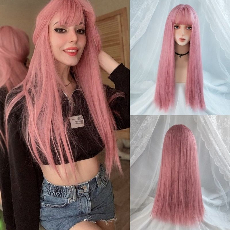 Cosplay Multi Color Long Straight Wig With Bangs