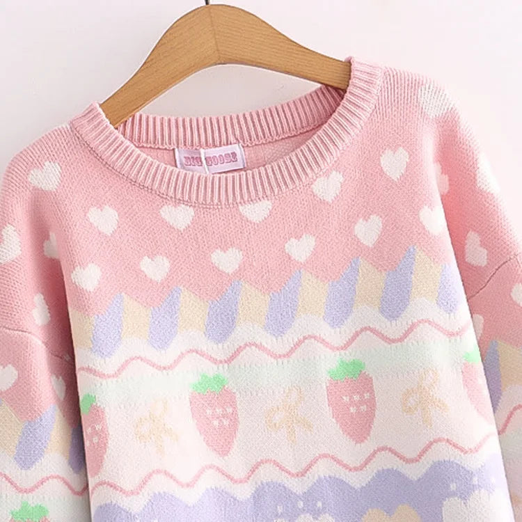 Kawaii Strawberry Pup Cakes Sweater