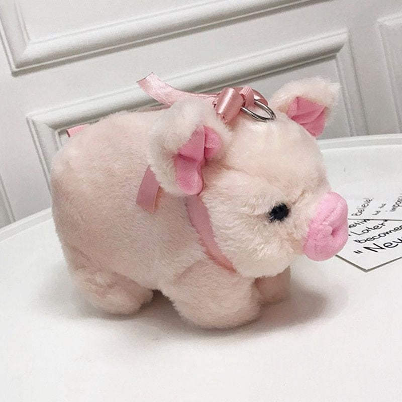 Kawaii Plush Bow Pig Crossbody Bag