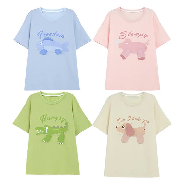 Cartoon Animal Letter Print Matching Best Friends T-Shirt