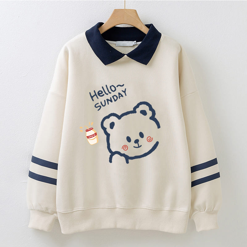 Kawaii Happy Cartoon Bear Letter Polo Sweatshirt