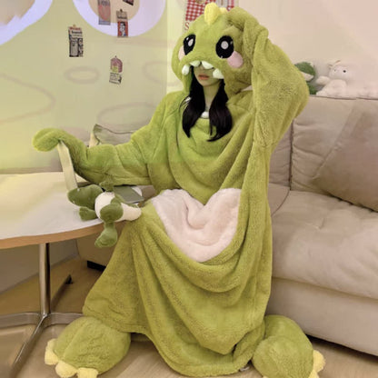 Kawaii Cartoon Dinosaur Plush Hooded Jumpsuit Pajamas Dress