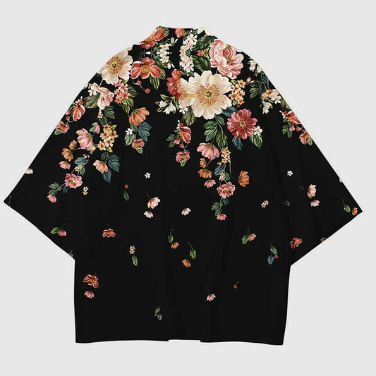 Vintage Floral Print Casual Cardigan Kimono Outerwear