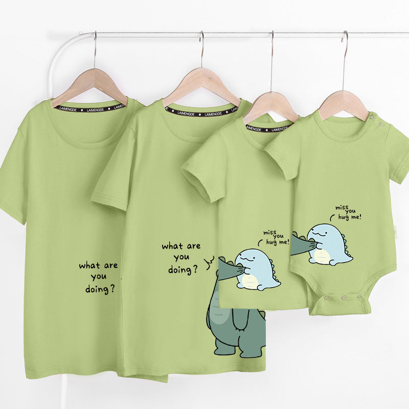 Cartoon Dinosaur Letter Print Family Matching T-Shirt