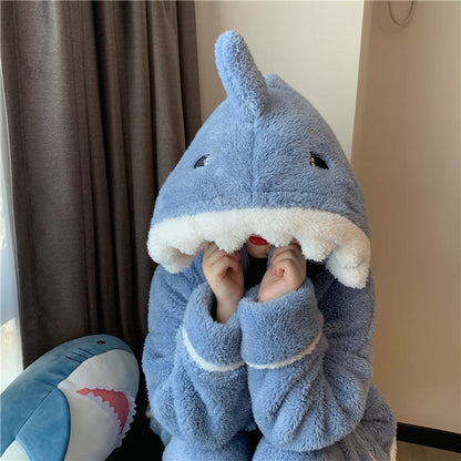 Kawaii Cartoon Shark Plush Hooded Pajamas Set