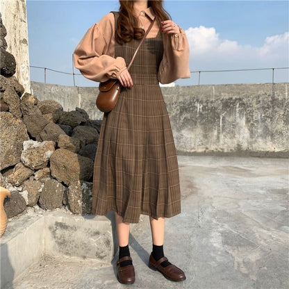 Kawaii Vintage Shirt Strap Pleated Dress
