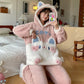 Cartoon Cat Letter Embroidery Hooded Pajamas Set