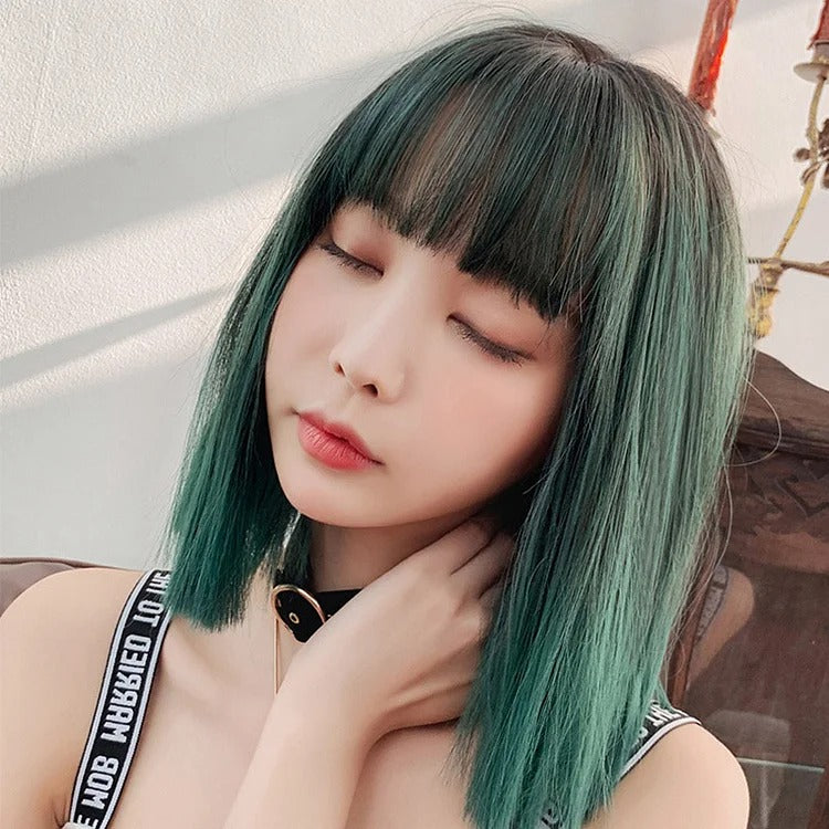 Fashion Straight Green Wig With Air Bangs