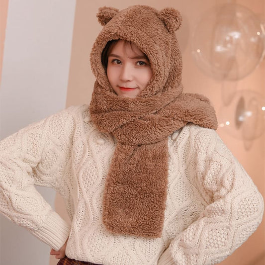 Kawaii Cute Bear Ears Warm Hat Scarf