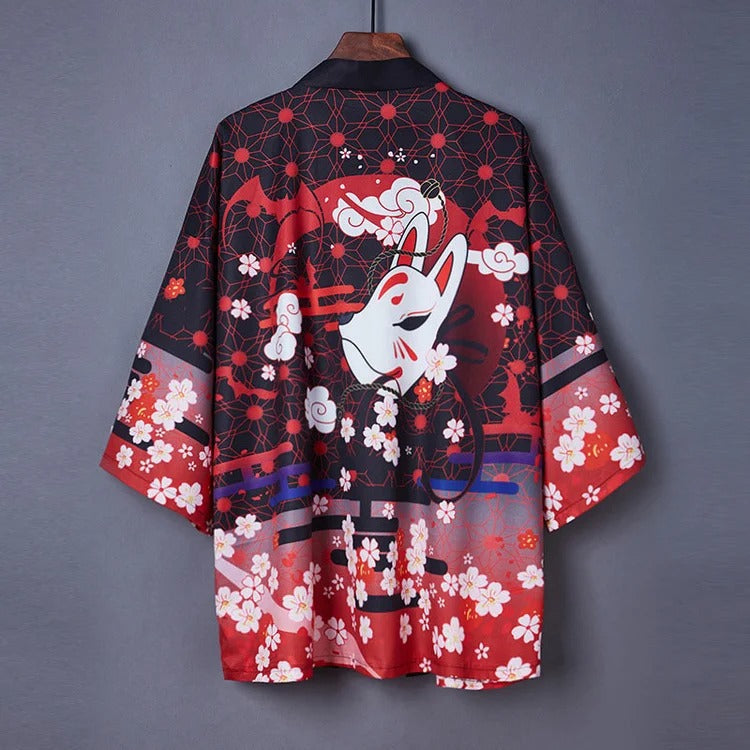Blossom Sakura Fox Mask Wind Kimono Outerwear