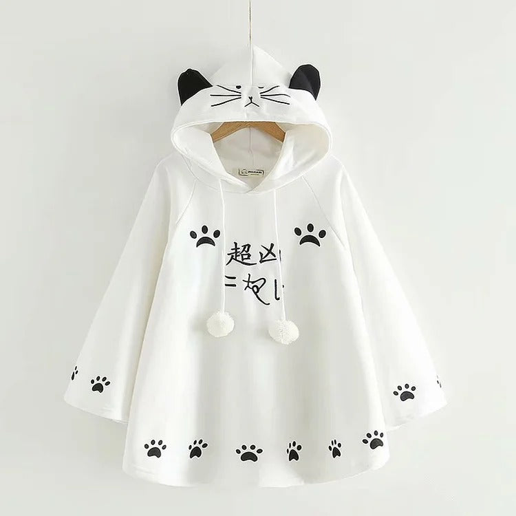 Harajuku Cartoon Kitty Cat Paw Print Plush Sweatshirt Hoodie