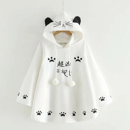 Harajuku Cartoon Kitty Cat Paw Print Plush Sweatshirt Hoodie
