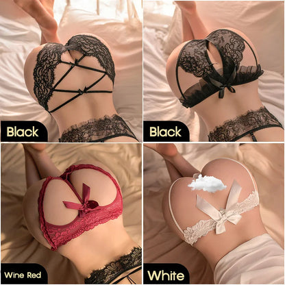 Sweet 4pcs Lace Ruffle Cosplay Lingerie Panty
