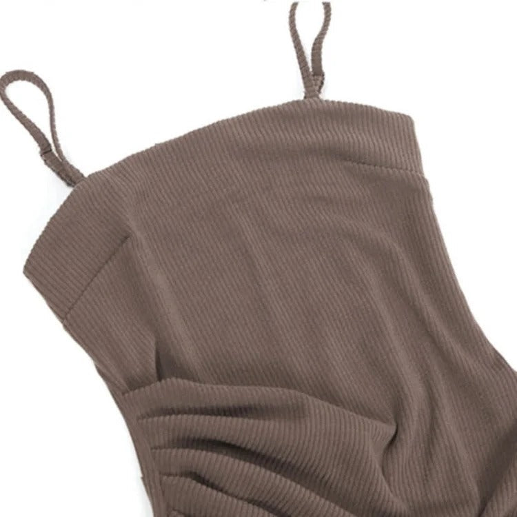 Chic Cross Sweater Ruffle Split Slip Dress Two Piece Set