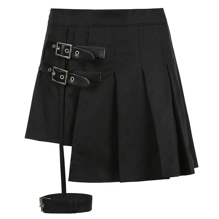 Gothic High Waist Leg Ring Mini Pleated Skirt