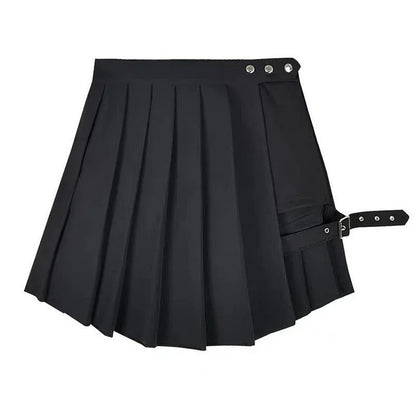 Dark Street Chain Crop Blazer Buckle Pleated Skirt