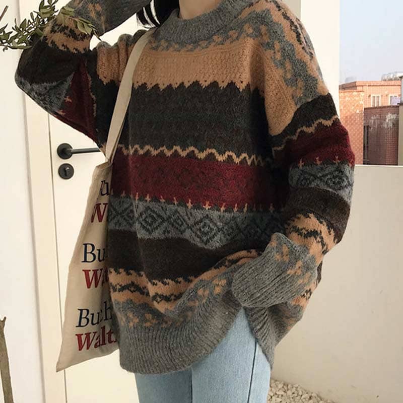Vintage Rhombus Knitwear Casual Loose Sweater